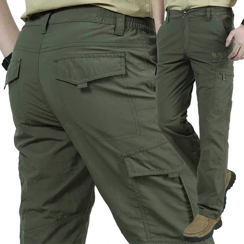 Summer Quick Dry Breathable Hiking Camping Pants Men Outdoor Climbing Trekking Trousers Tactical Military Army Cargo Thin Pants