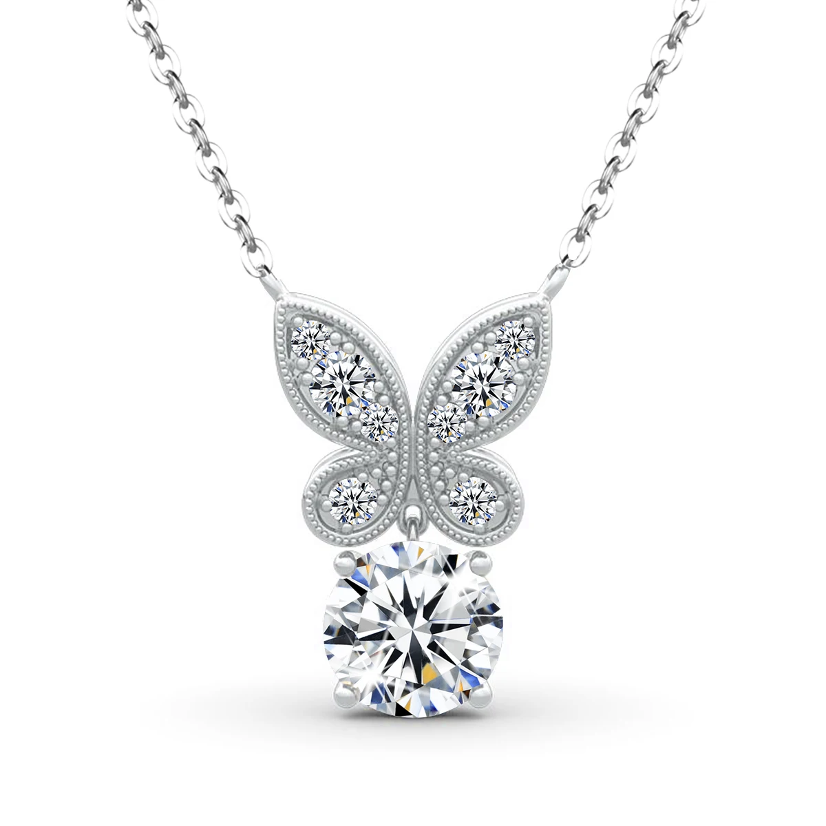 

Szjinao 1ct 6.5mm Round Cut Moissanite Diamond Butterfly Necklace For Women 750 Gold 925 Silver Luxury jewelry Female Trend 2021