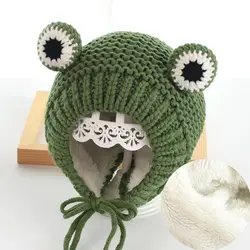 2019 Solid color Cartoon frog knitted hat winter warm hat Skullies cap beanie hat for kid boy and girl 75