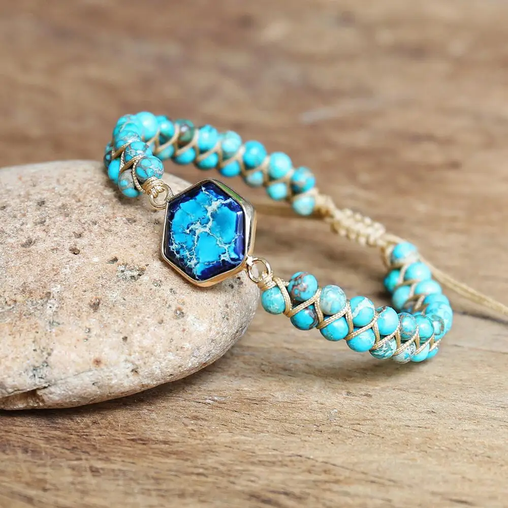 Pulseiras de charme feito à mão azul imperial japser corda trançado strand amizade boho wrap pulseira de jóias de homens por atacado
