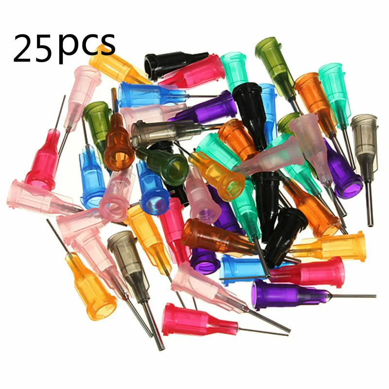 25 pezzi di 14-27G testa di erogazione in acciaio di plastica da 1 pollice, con ago per dispenser di colla ad ago conico con dispenser in acciaio