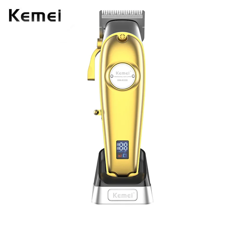 

Kemei K53s Turbo Motor Hair Clipper with Charge Base 2 Speeds Hair Trimmer Cordless Haircut Machine for Barber All Metal Body