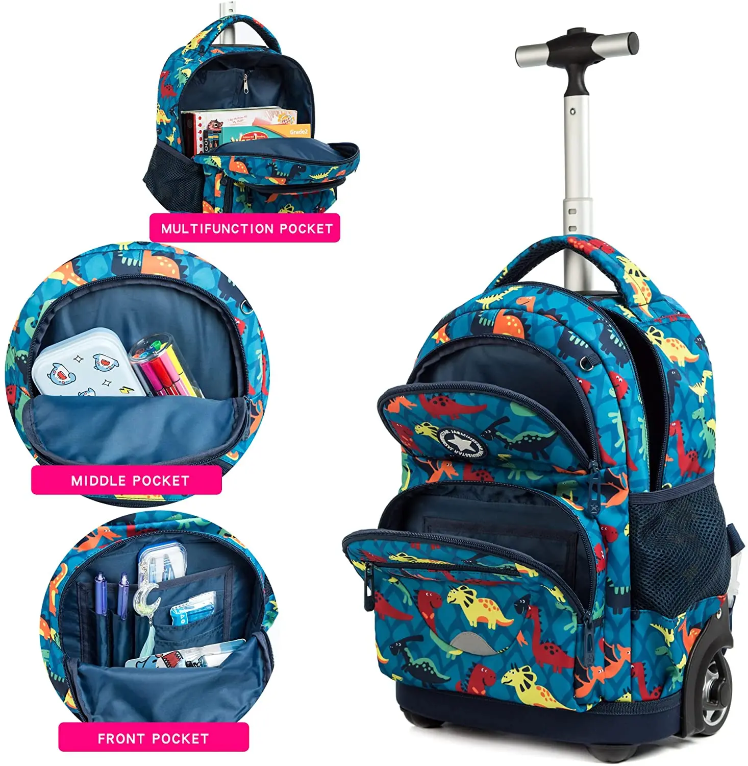 Kids school Trolley Bags for Laptop Rolling Backpack 16 inch Lunch Bag and Pencil Case for Boys and Girls Children Rolling Bags