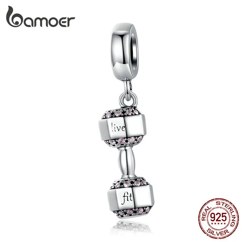 

bamoer Genuine 925 Sterling Silver Pendant Charm for Women Original 925 Snake Bracelet Necklace Bumbell Sport Design SCC1340