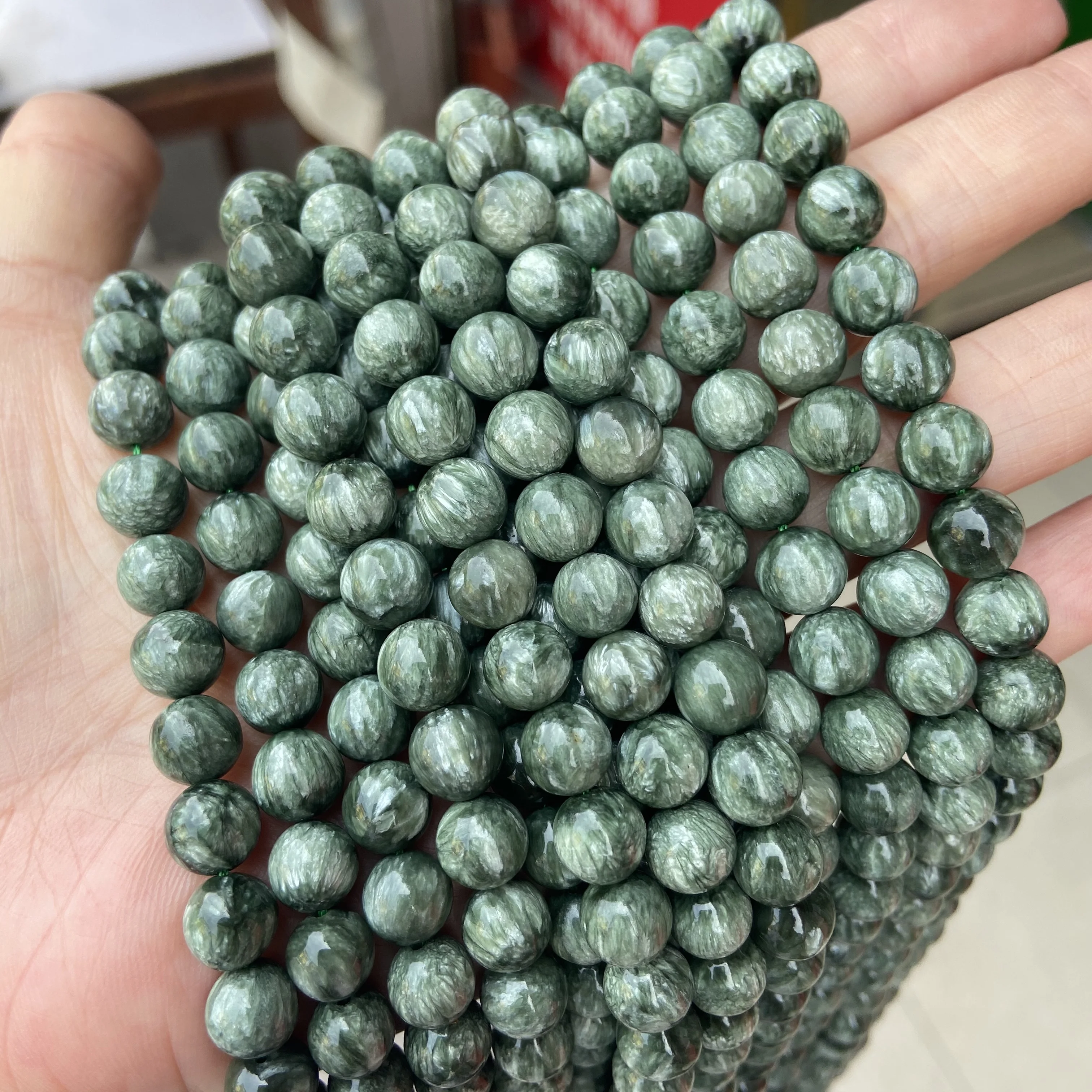 

6mm 8mm Genuine Natural Seraphinite Stone Beads Round Loose Green Seraphinite Gem Stone Bead Strand 15'' For Jewelry Making DIY