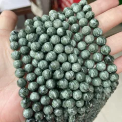 6mm 8mm Genuine Natural Seraphinite Stone Beads Round Loose  Green Seraphinite Gem Stone Bead Strand 15'' For Jewelry Making DIY