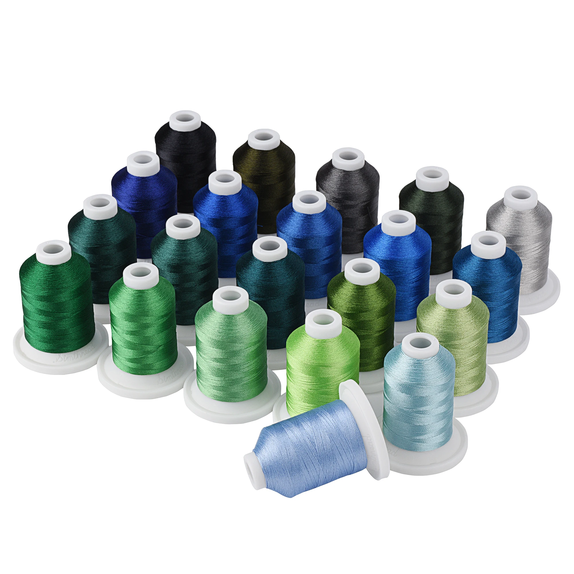 Simthread Polyester Embroidery Machine Thread 21 Brother Colors - Blue and Green,  800Y with Upgraded Snap Spools