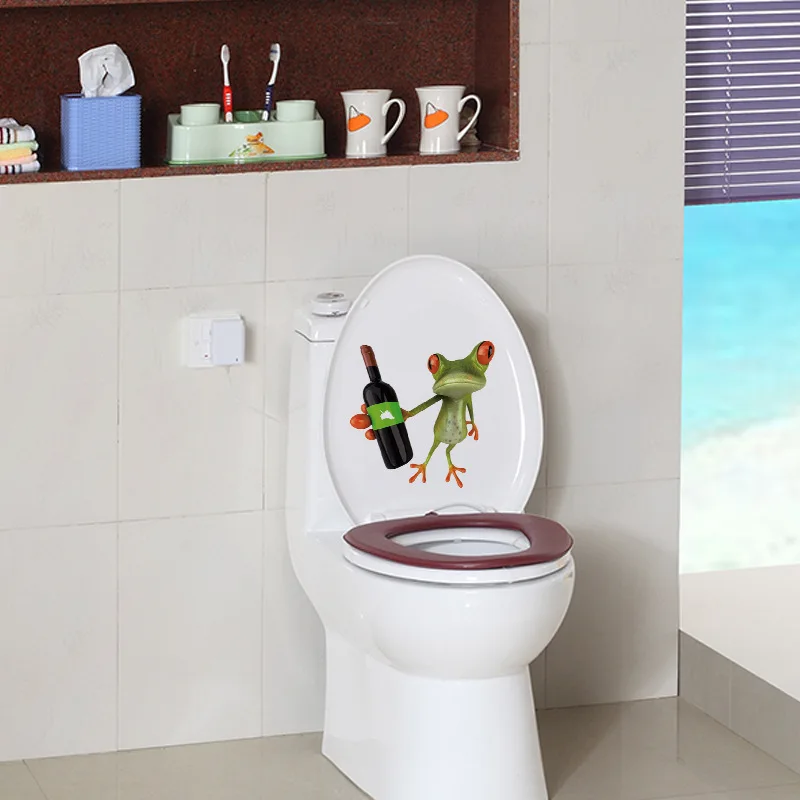 New 3D funny Frog toilet sticker creative green frog wall Stickers vinyl waterproof bathroom Toilet decals mural home decoration