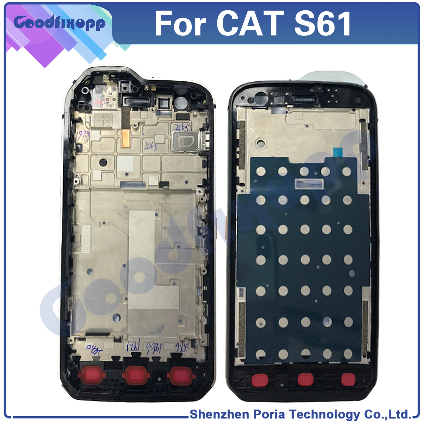 

For CAT S61 Front Frame Middle Frame LCD Frame With Sim Card Slot Tray+Side Buttons Parts Replacement