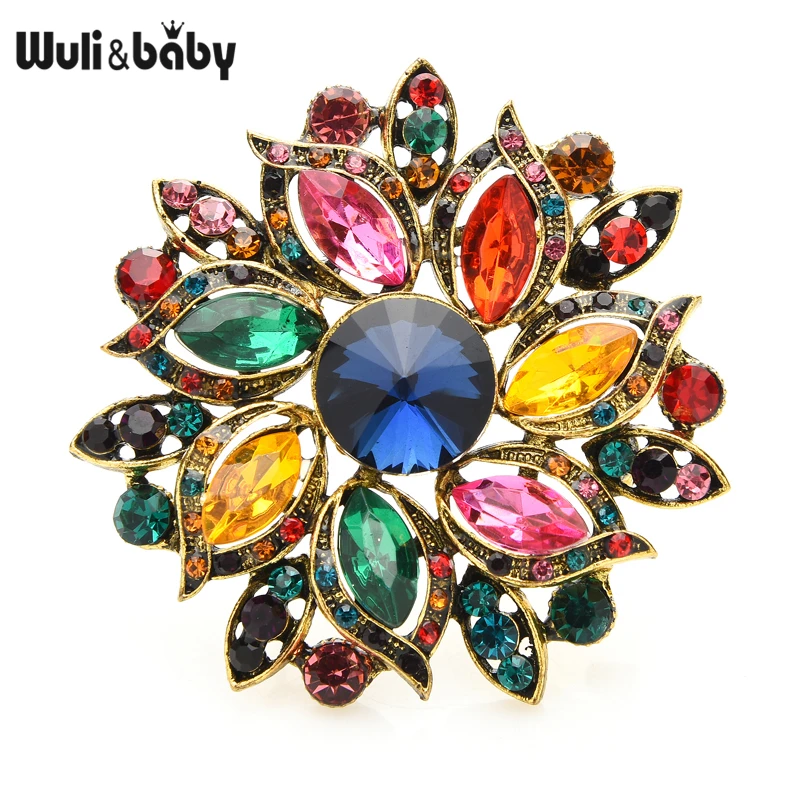 Wuli&baby Luxury Crystal Sun Flower Brooches For Women 2020 New Weddings Office Party Brooch Pins Gifts