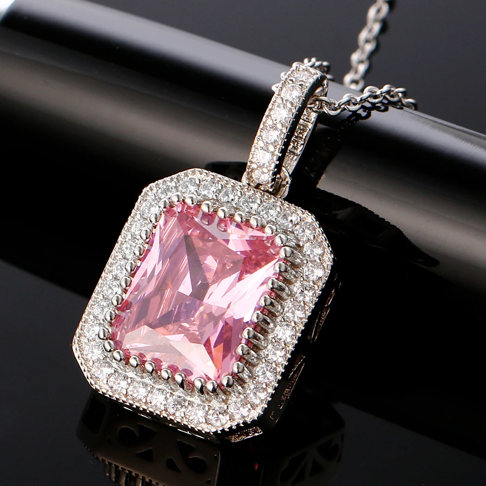 New Fashion Pendant Necklace Rectangular 10 * 12MM Color Purple Multicolor Zircon Pendant Necklace Party Gift Anniversary