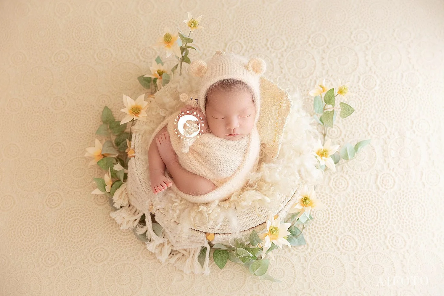 Newborn Photography Faux Flowers Props Simulation Green Plants For Baby Posing Shoot Photo Prop Basket Stuffer Layer Accessories