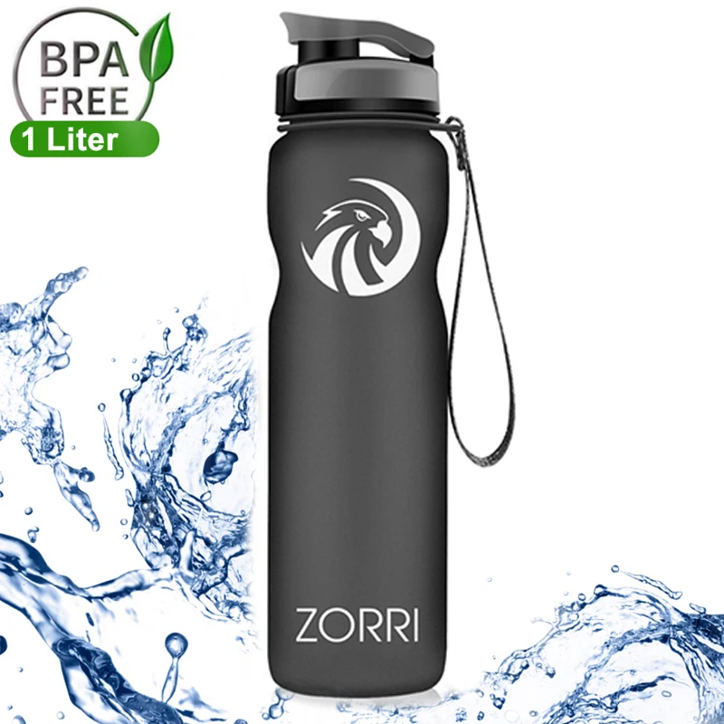 ZORRI Large Black Water Bottle Fashion Outdoor Sports 1 Litre Plastic Eco-Friendly Bottles Cycling Tourism And Camping Drinkware