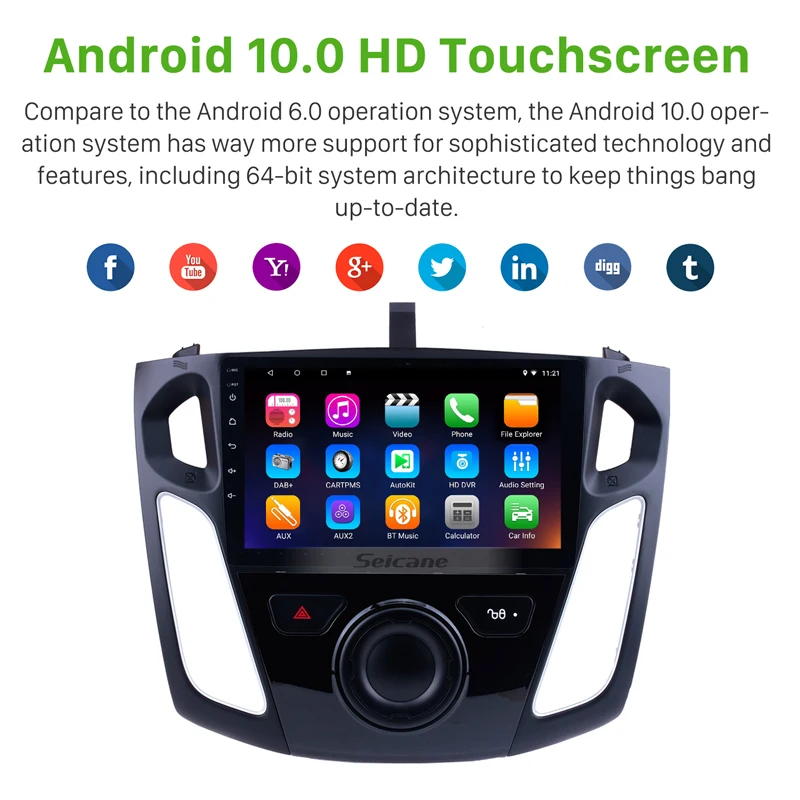 Seicane-REPRODUCTOR Multimedia para coche, pantalla táctil HD de 9 pulgadas, con Android 13, navegación GPS, para Ford Focus 3, 2011, 2012, 2013-2019, 1024x600