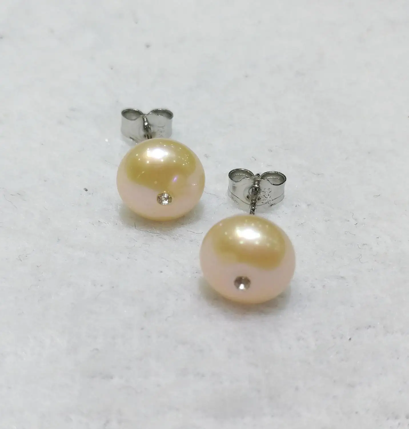 9x10mm light pink round pearl stud earrings shining crystal women Jewelry Earrings natural freshwater pearl party gift