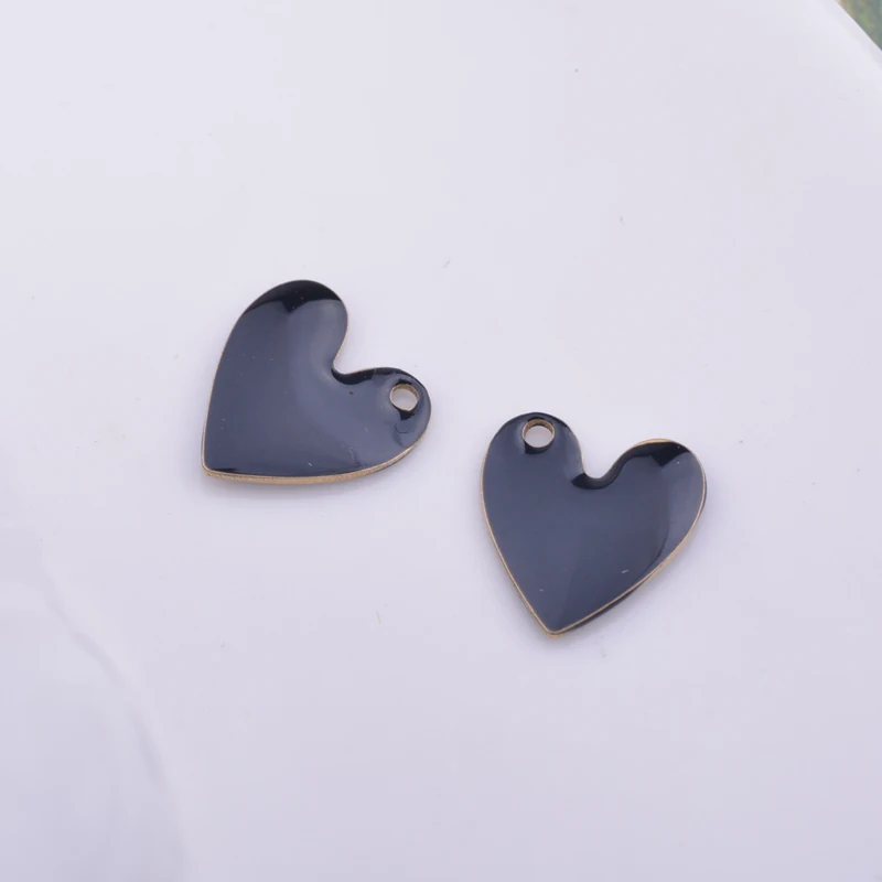 30pcs 10mm Copper Both Faced Heart Charms Enamel Small Hearts  For Earring  Necklace Enamel Pendant