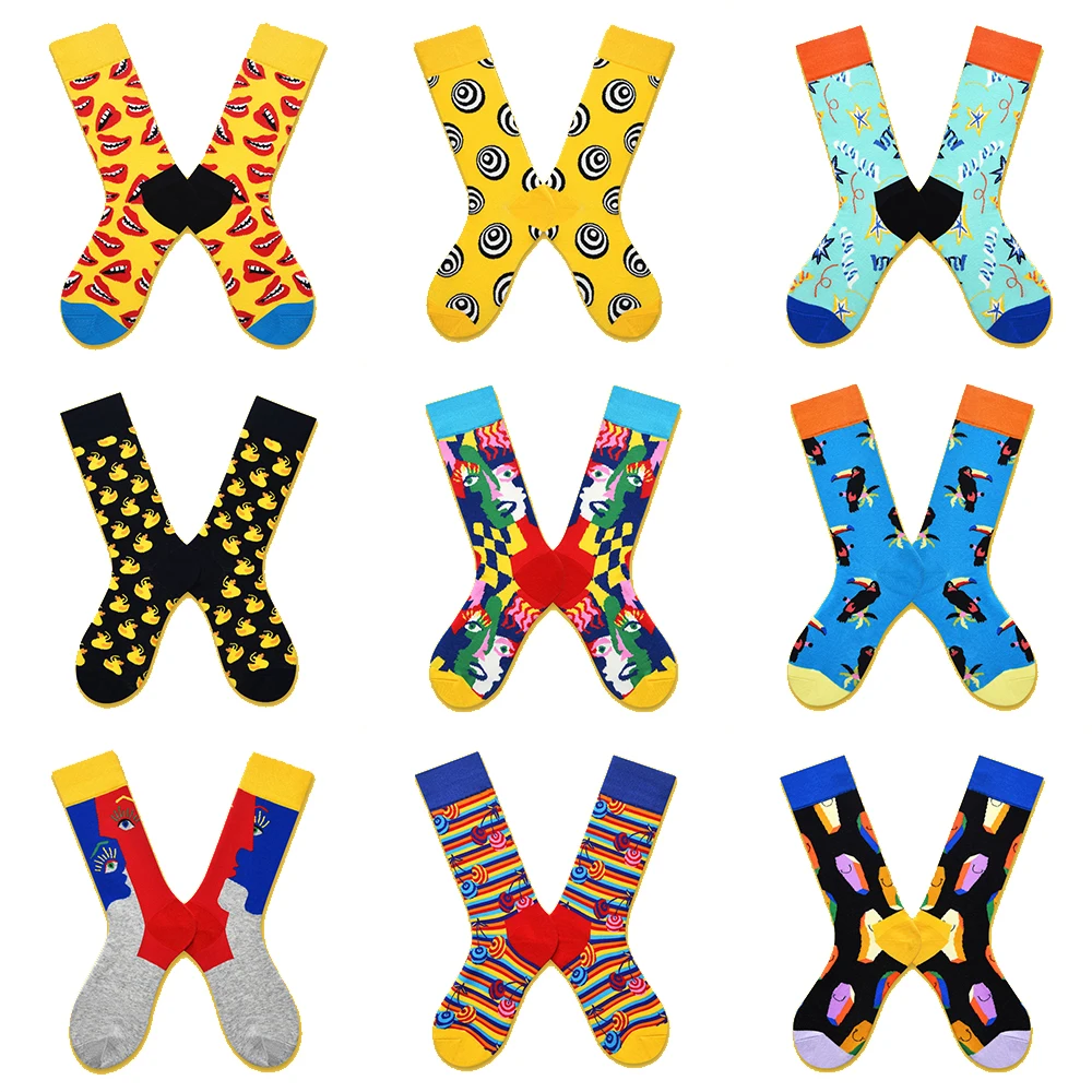 New Swedish fashion brand socks female geometric cartoon animal high tube color female socks socks in tube