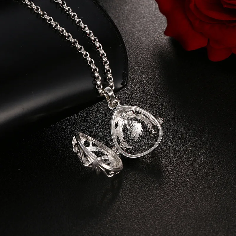 Mexico Chime Music Ball Caller Vintage Hollow Pendant Aromatherapy Essential Oil Heart-Shaped Zircon Necklace Pregnant Jewelry