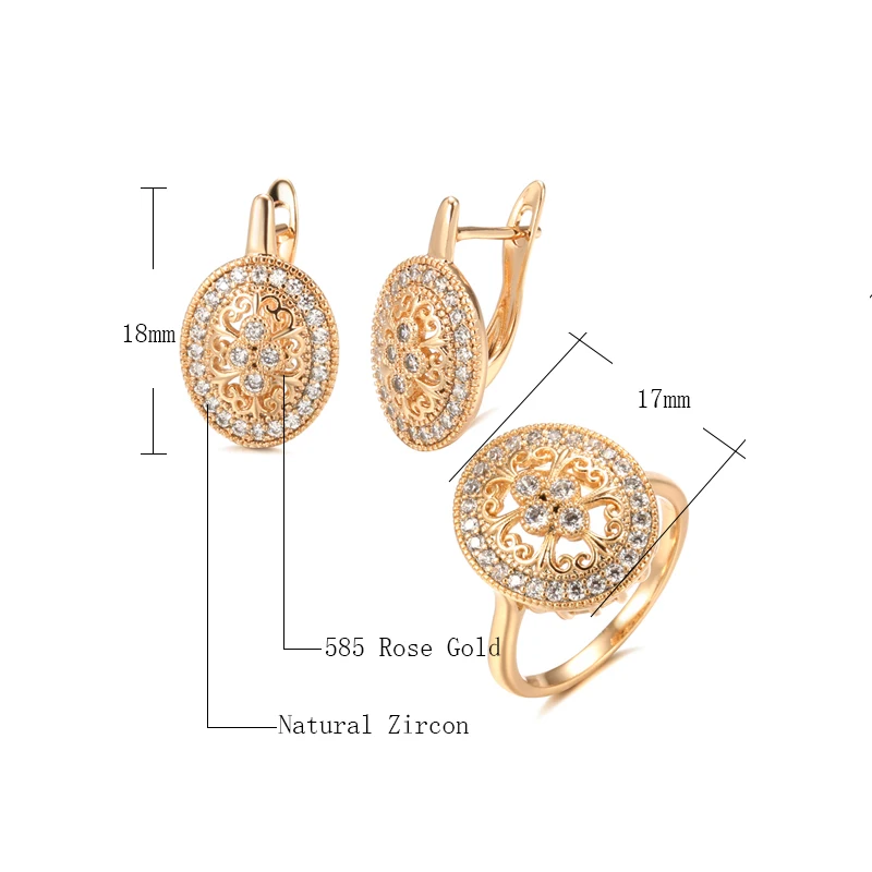 Vintage Zircon Drop Earrings 585 Rose Gold Women Luxury Oval Geometric Classic Hoops Earrings Fashion Wedding Jewelry Earrings