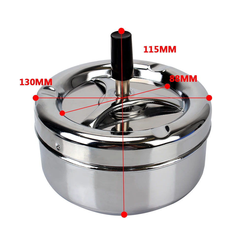 For Home Office Hotel Cigarette Ashtray Press Rotating Lid Spinning Plain Ashtray Cigarette Ash Tray Stainless Steel