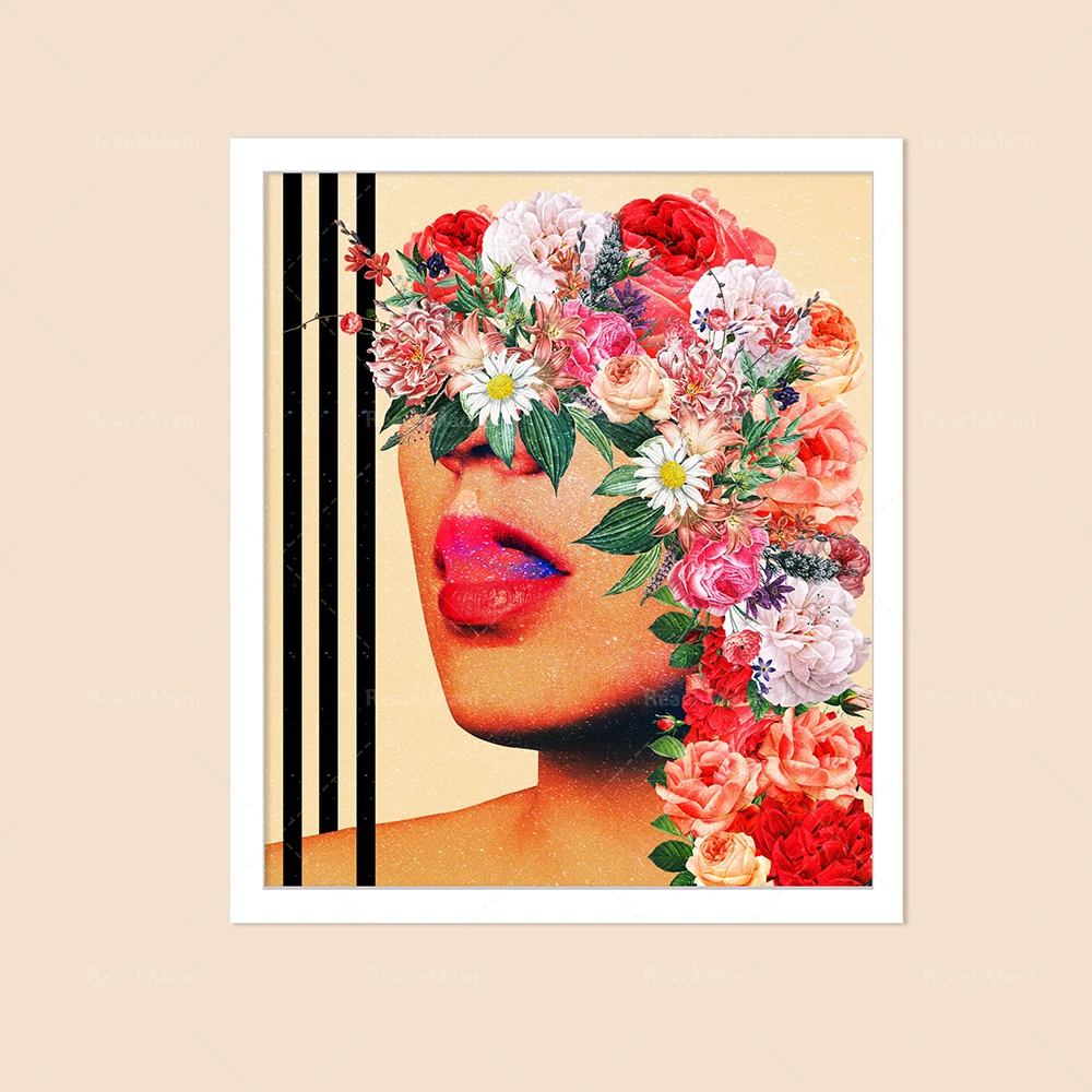 Floral Woman, retro art, surrealism, magic, landscape, nature, aesthetic, poster, wall art, printable,