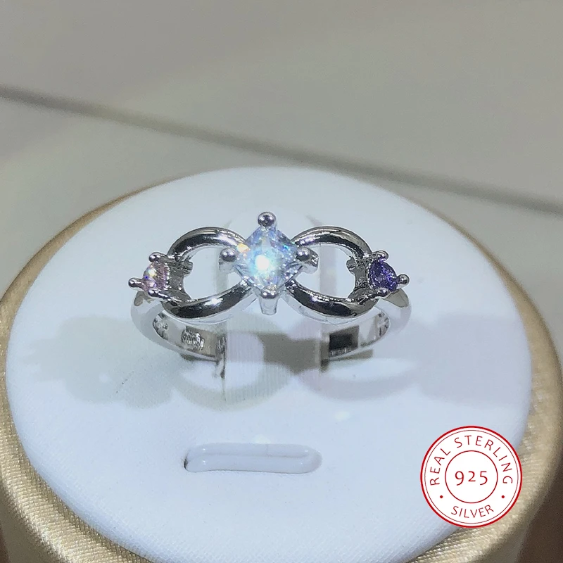 925 sterling silver geometric zircon ring ladies party birthday jewelry double round ring gift wholesale