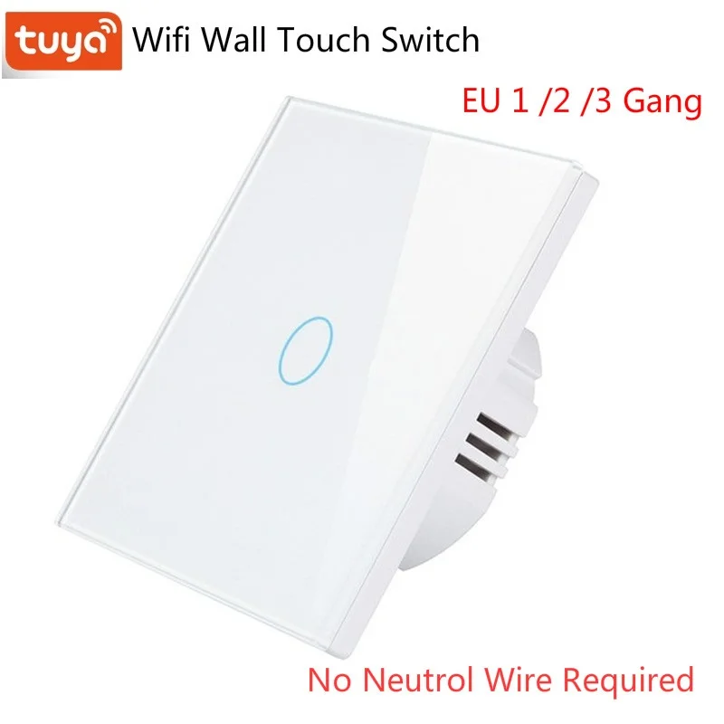 EU 1/2/3 Gang Tuya Wifi Smart switch Single Fire Wire No Neutral Wire Switch Wifi Wall Light Switch Touch Panel RF 433MHz Remote