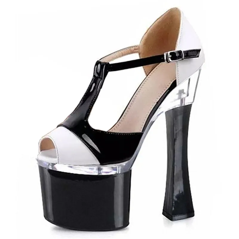 In summer, high-heeled shoes with thick soles and 18 cm open toe, high-heeled shoes for model banquet stage performance, square