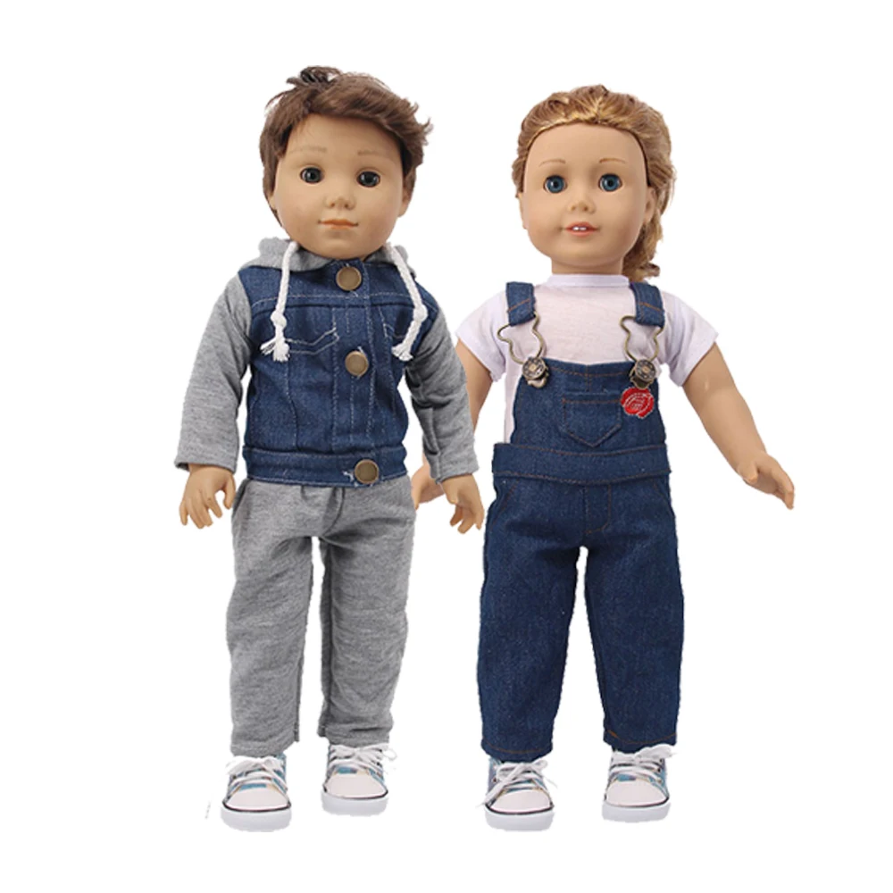 Boneca roupas casal terno camiseta jaqueta e calças apto para 18 Polegada menina boneca logan menino e 43cm bebê boneca acessórios, presente brinquedos