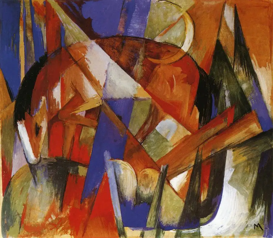 100% handmade Oil Painting reproduction on linen canvas,fabulous beast ii 1913 by Franz Marc,Free Shipping,High Quality