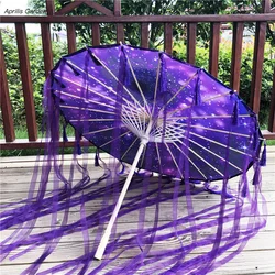 82cm Hanfu Oiled Paper Umbrella Rain Women Photography Prop Rain proof Ribbon Antique Tassels Umbrella Fan Paraguas Parasol