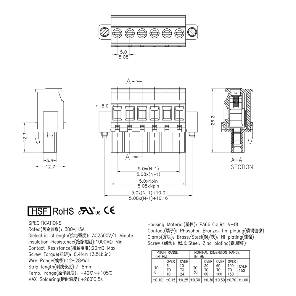 PCB Contato-No bloco de contato TEMP, 2EDGKBM, 2ESDPLM, KF2EDGKBM, KF2EDGKBM, 5.08 2P ~ 12P, MVSTBW, 2,5 HC, 4-STF-5,08, 1913086, 10pcs