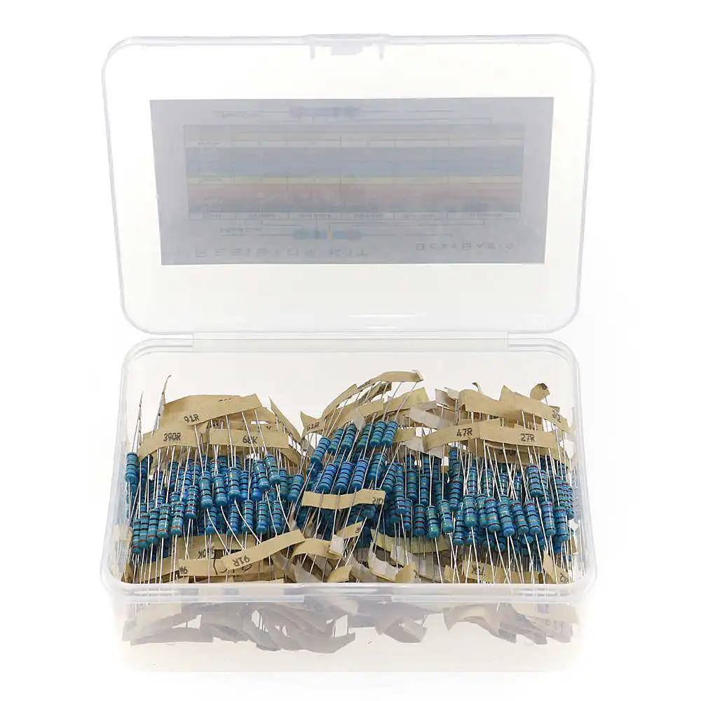 

500Pcs/BOX 100Value x 5pcs 1W 1% Metal Film Resistor 10 ohm-1M ohm Assortment Kit