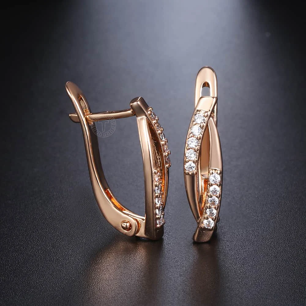 585 Rose Gold Color Earrings For Women Girls Hollow Flower Pattern Luxury Wedding Earring Fashion Jewelry Valentines Gifts GE193