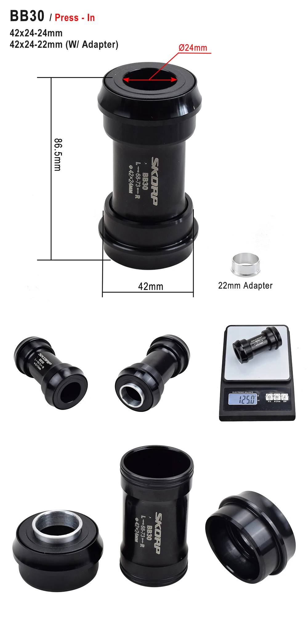 MTB Road Bike Bottom Brackets BB30 BSA30 PF30 BB386 46/42x22 24 30mm Sealed Bearing Mountain Bicycle BB Sets Central Axis