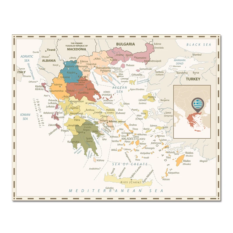 colorido grecia mapa poster decoracao da parede tamanho grande mapa da grecia 80x63cm a prova d agua da lona mapa 01