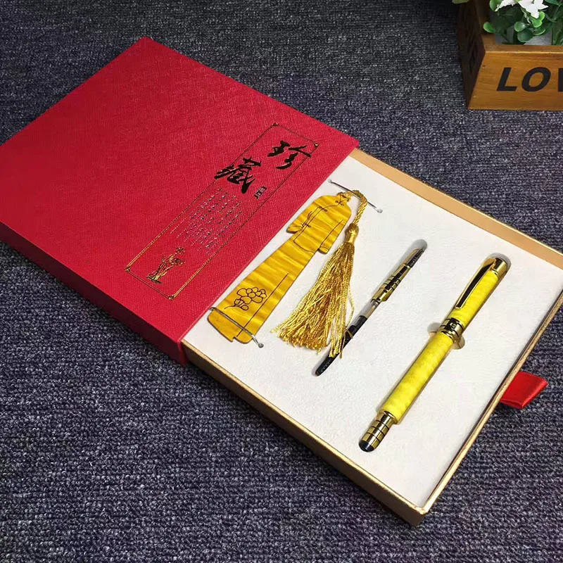 Vàng Lụa Nanmu Bút Bút Đánh Dấu Trang Kép Trung Quốc Gỗ Gụ Văn Phòng Phẩm Vật Dụng Thủ Công Quà Tặng Với Tay Tặng Bán Buôn.