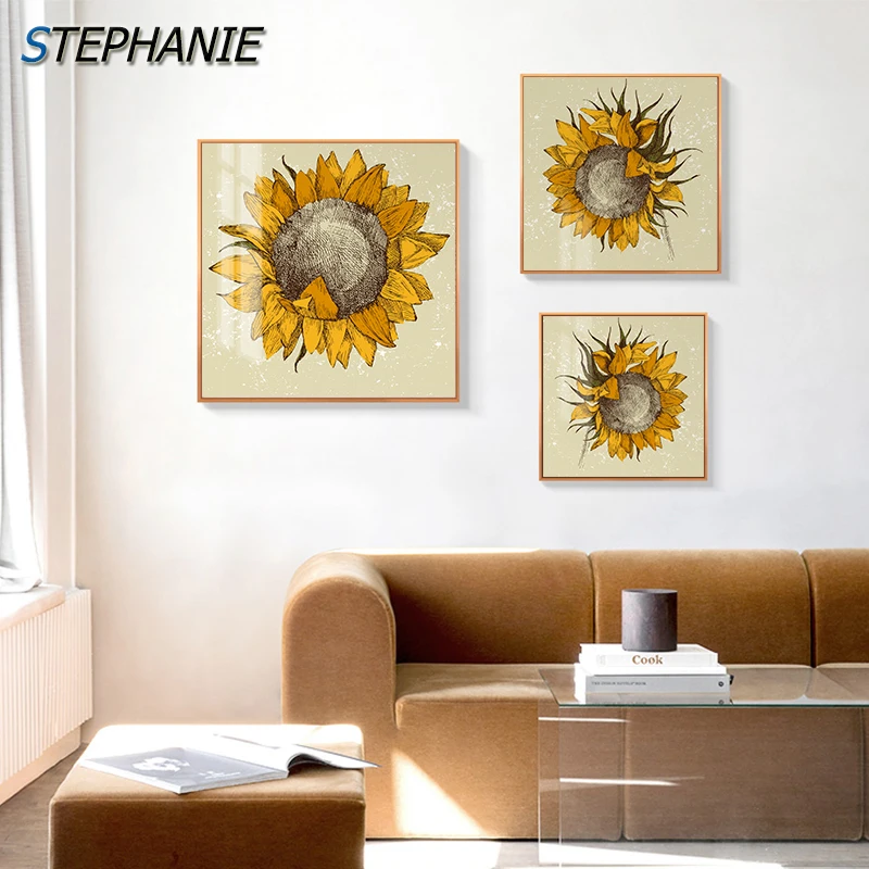 

Nordic Yellow Flowers big Posters Sunflower Canvas Painting Modern Home Decor Minimalism Prints Wall Art Picture for Living Room