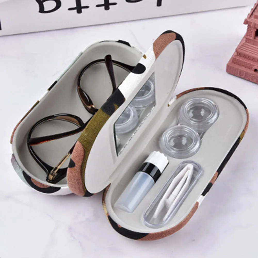 

1pc Unisex Creative Camouflage Dual Use Glasses Case Handmade 2 In 1 Double Layer Box Multi-purpose Portable Contact Lens Boxes