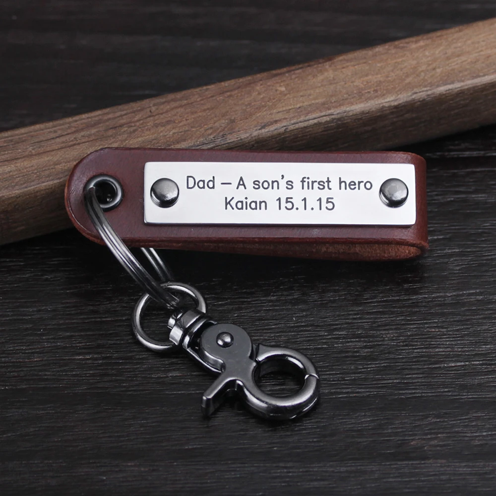 Monogram Leather Keychain - Personalized Keyring - Gift for Him