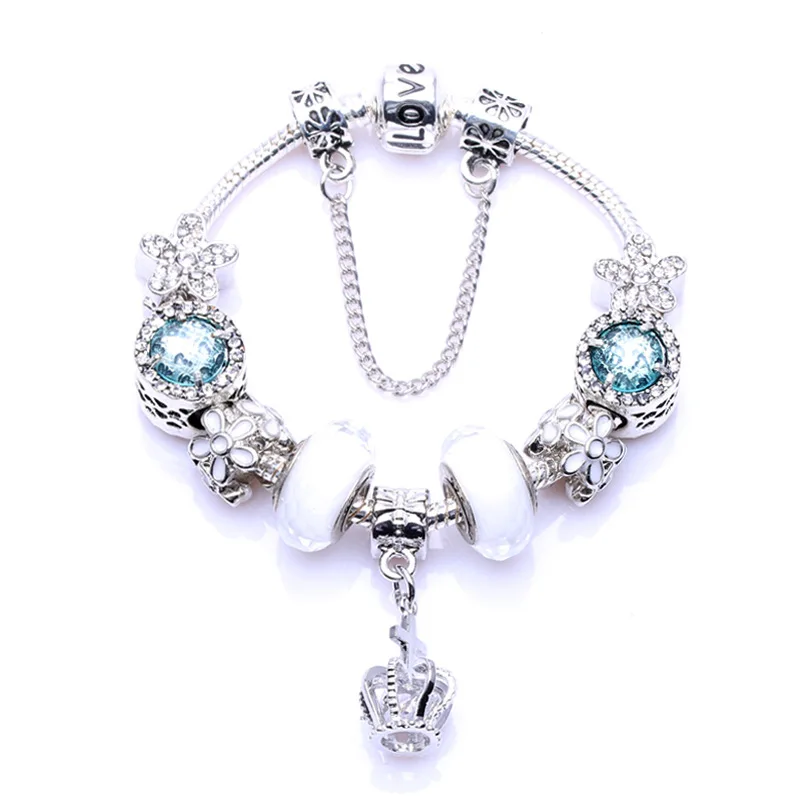 2020 New Pandora Style DIY Crystal Beads Fashion Crown Pendant Bracelet