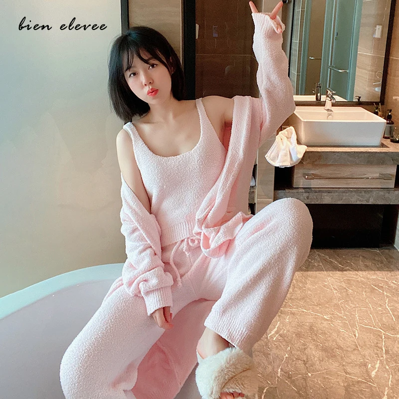 

Winter Pajamas Set Women Sleepwear 3PCS Warm Flannel Long Sleeve Pyjamas Pink Cute Velvet Homewear Thick Home Suit Pijamas Mujer