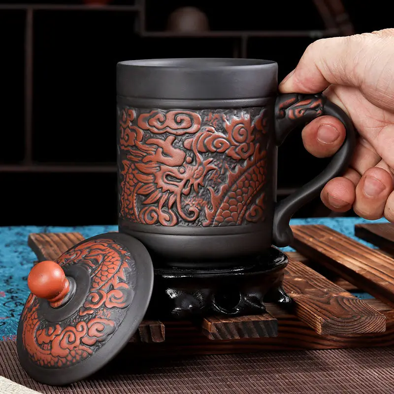 420ml Antique dragon and phoenix mugs Purple clay Tea Mug Mug,Coffee Puerh Tea Mugs office Cup Drinkware