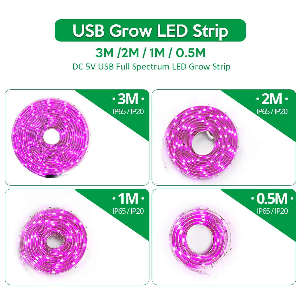 LED Grow Light Full Spectrum 5V USB Grow Light Strip 2835 LED Phyto Lamps For Plants Greenhouse Hydroponic Growing 0.5M 1M 2M 3M