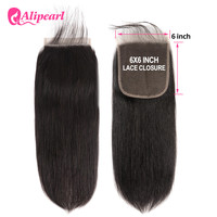 AliPearl Hair Straight 6x6 Closure Human Hair Pre-Plucked With Baby Hair Swiss Lace 12-20'' Brazilian Remy Hair Natural Color