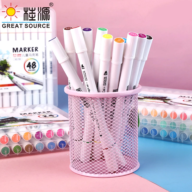 Makeasy 24 色ダブルチップマーカーフェルトチップマーカーペンスモールヘッドフックラインペンマルチペン (8 セット)