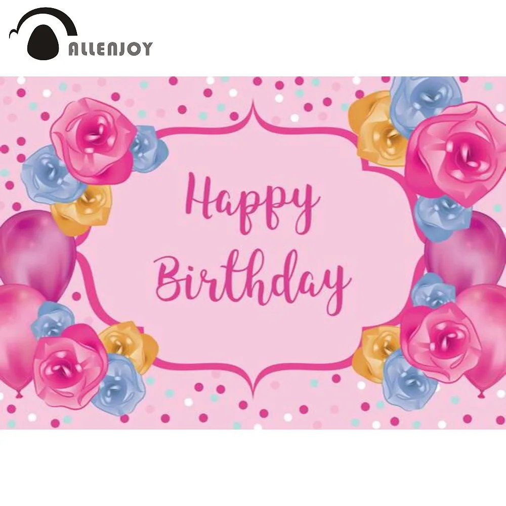 Allenjoy Girl Doll Custom Birthday Party Banners Pink Dot Flowers Balloons Background For Photography Baby Shower Photo Studio