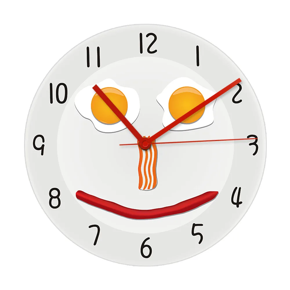 Funny Fried Eggs Kitchen Wall Clock Home Design Scrambled Eggs Sausage Bacon Food Design Hanging Wall Watch For Dinning Room