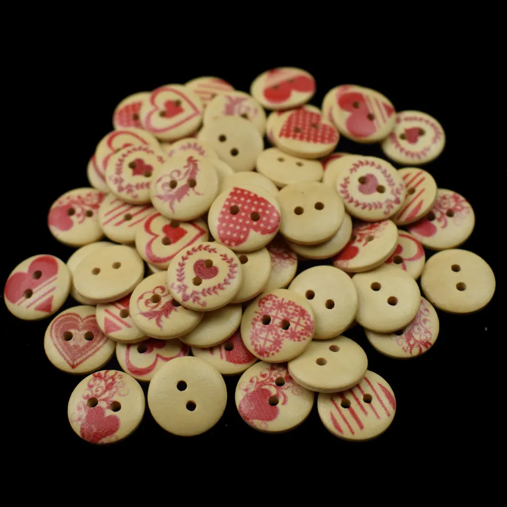 100PCS 15/20MM Herz Cartoon Holz Tasten für Nähen Scrapbooking Kleidung Headwear Handgemachte Handwerk Home Decor Zubehör DIY