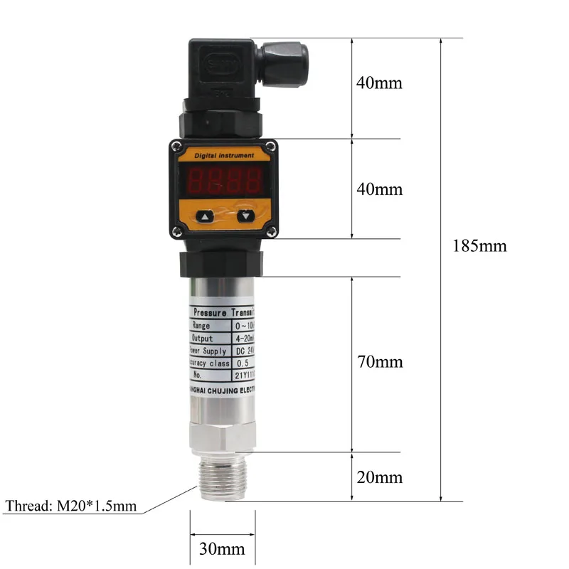 0-10kpa 20kpa 30kpa 40kpa 60kpa 100kpa trasmettitore di pressione con indicatore di visualizzazione sensore di pressione cc 4-20mA